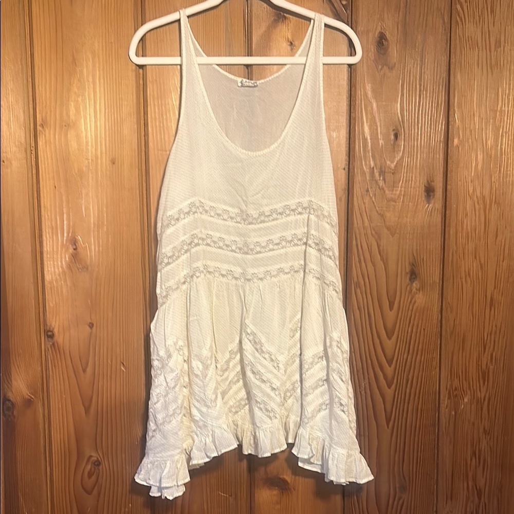 NWOT Free People White Sleeveless Lace-Trim Mini Dress